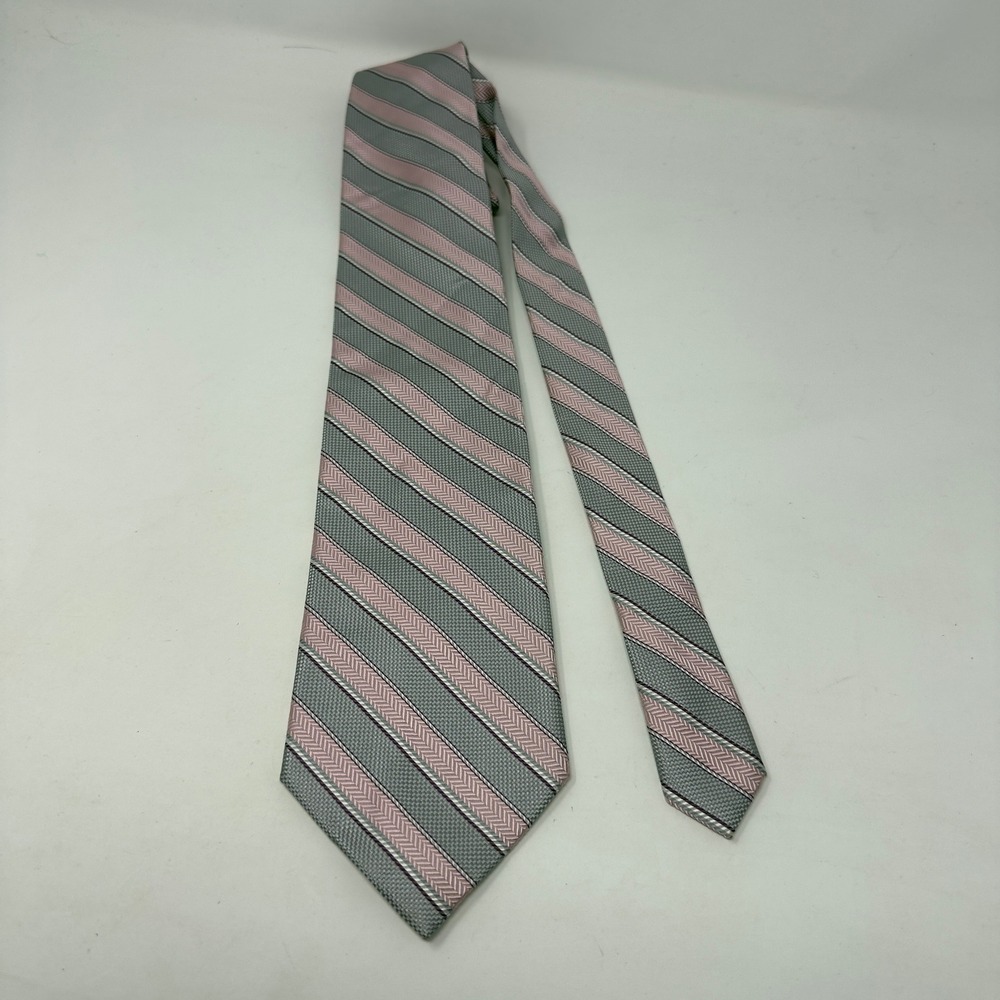 Mens Bruno Piattelli Pink Gray Pure Silk‎ Hand Made Tie Pink Gray Formal